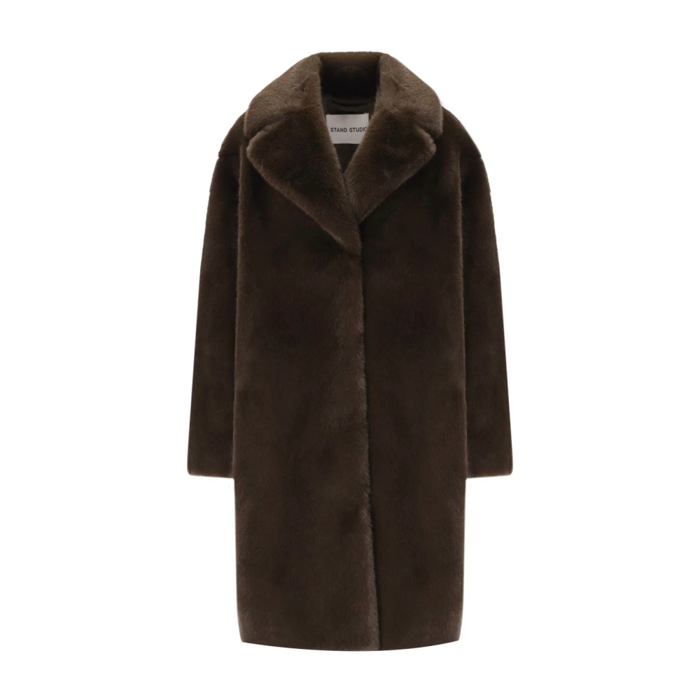 Stand Studio Bruine Faux Fur Peak Lapel Jas Brown Dames