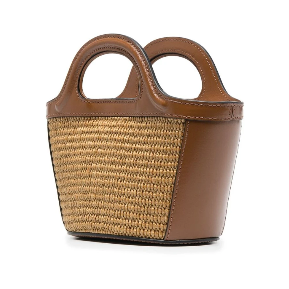 Marni Geborduurd Logo Raffia Handtas Brown Dames