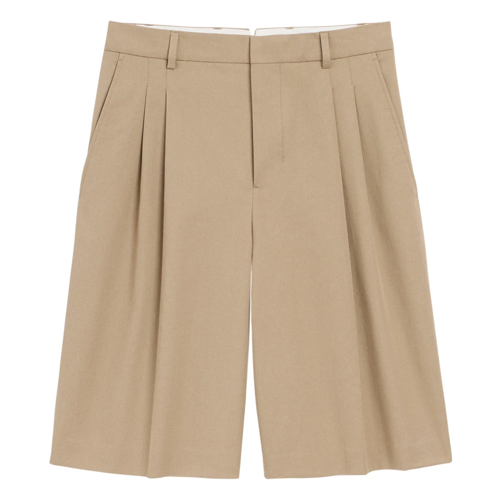 Ami Paris Men's Beige Casual Shorts, W42, Low Waist Wide Bermuda Shorts With Two Pleats