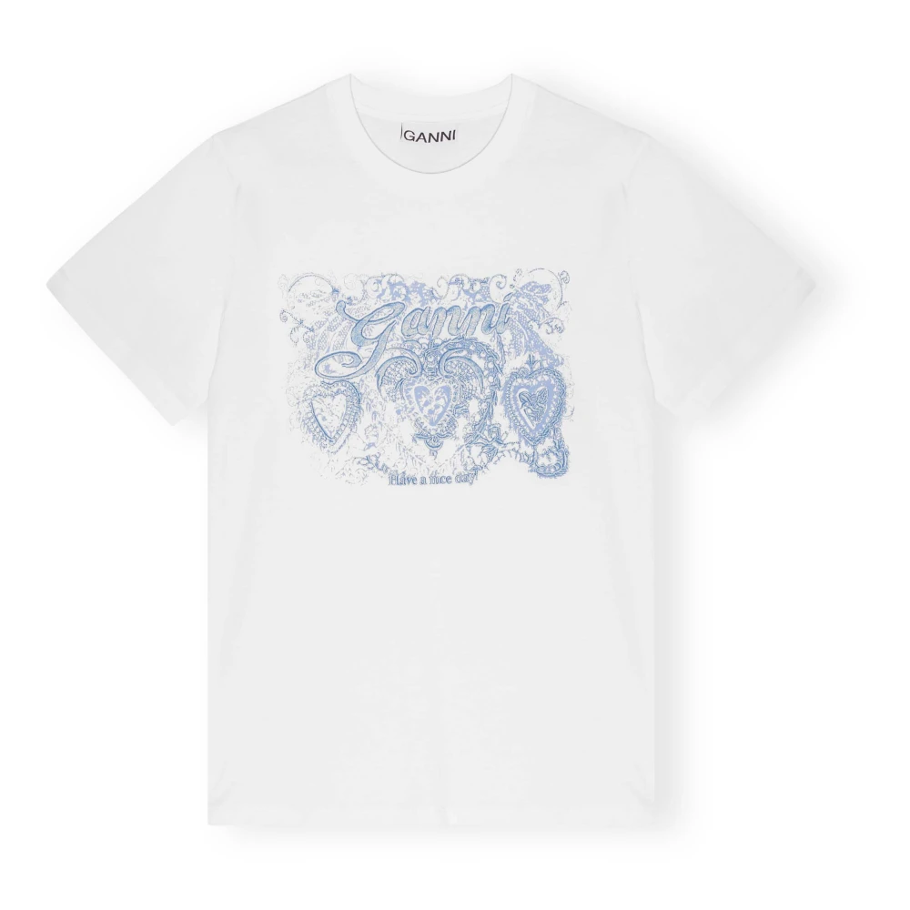 Ganni Wit Basis Tattoo Kant Relaxed T-Shirt White Dames