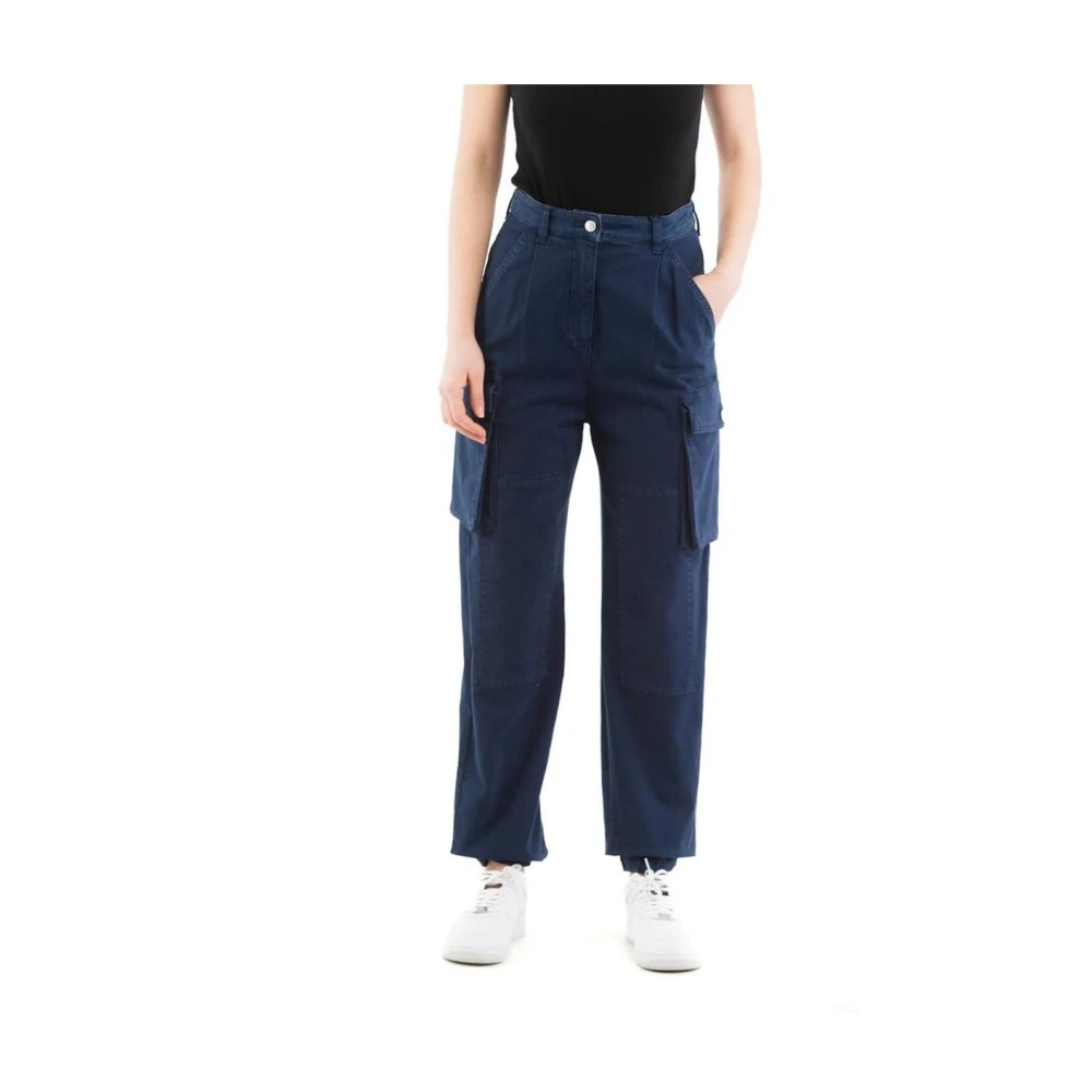Moschino Vrouw Blauw Katoenen Cargobroek Met Meerdere Zakken