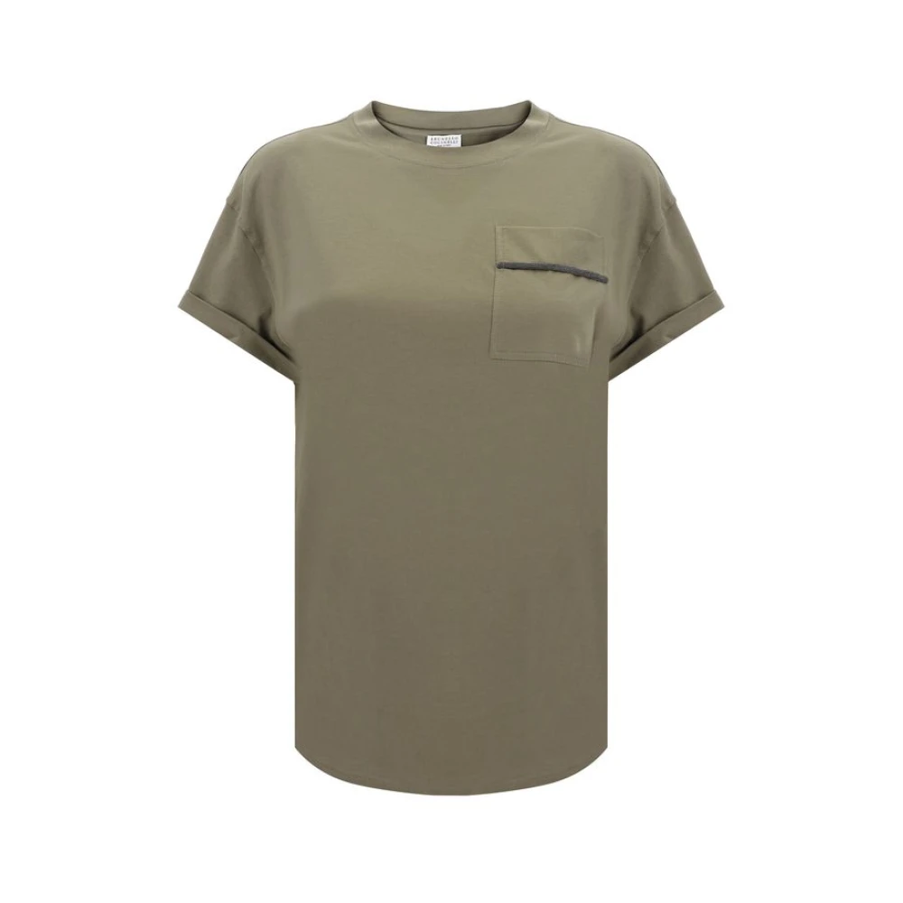 BRUNELLO CUCINELLI Zak T-shirt Monochroom NorHeren Pasvorm Green Dames
