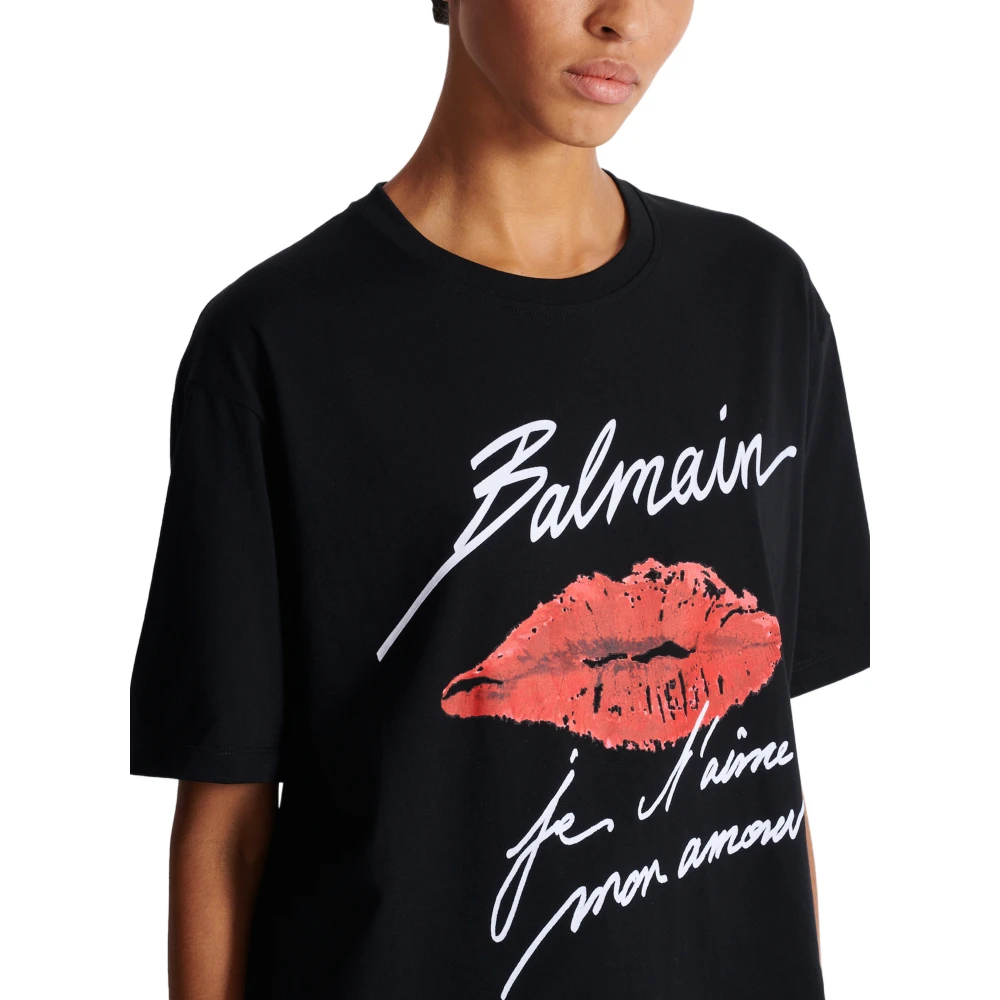 Balmain T-shirt met korte mouwen met Kiss print Black Dames
