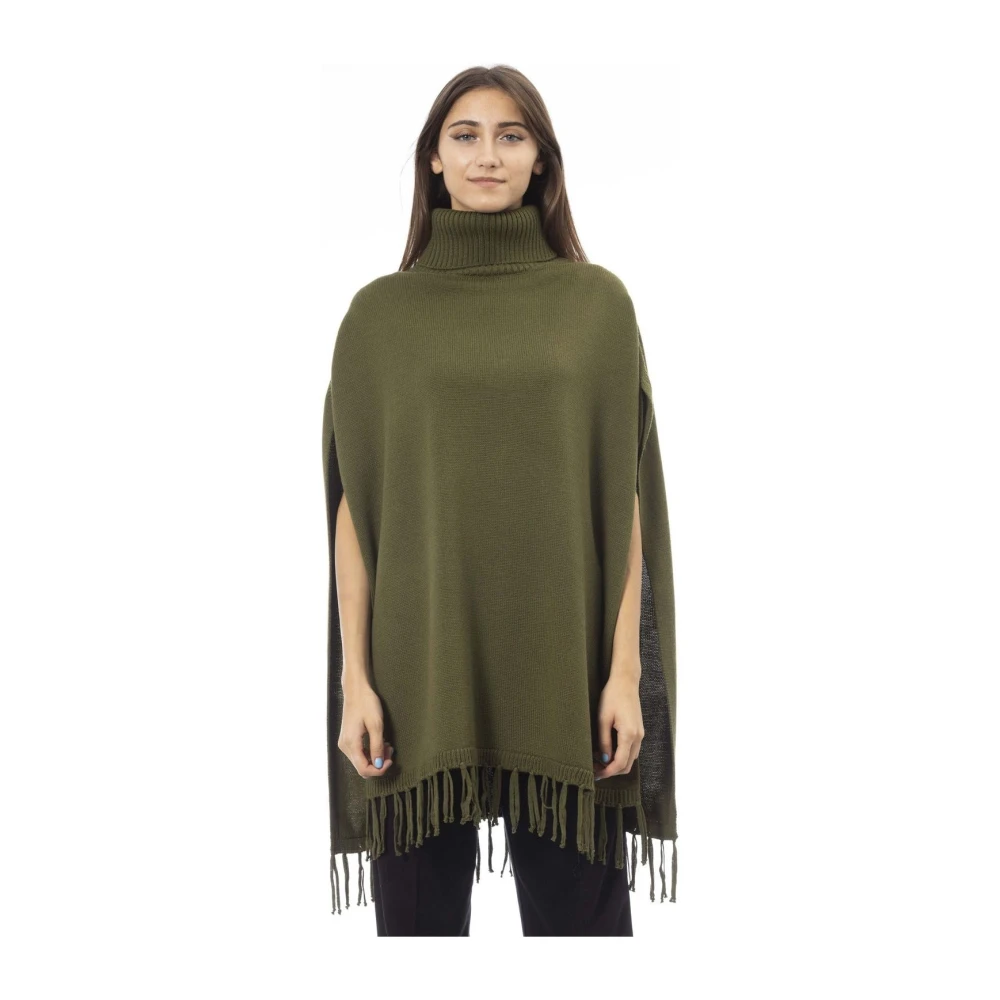 Alpha Studio Tijdloze Poncho Dolcevita Elegante Mode Green Dames