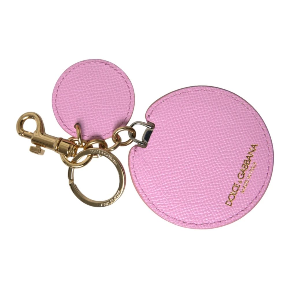 Dolce & Gabbana Unisex Pink/Gold Calf Leather Metal Logo Print Keyring Keychain