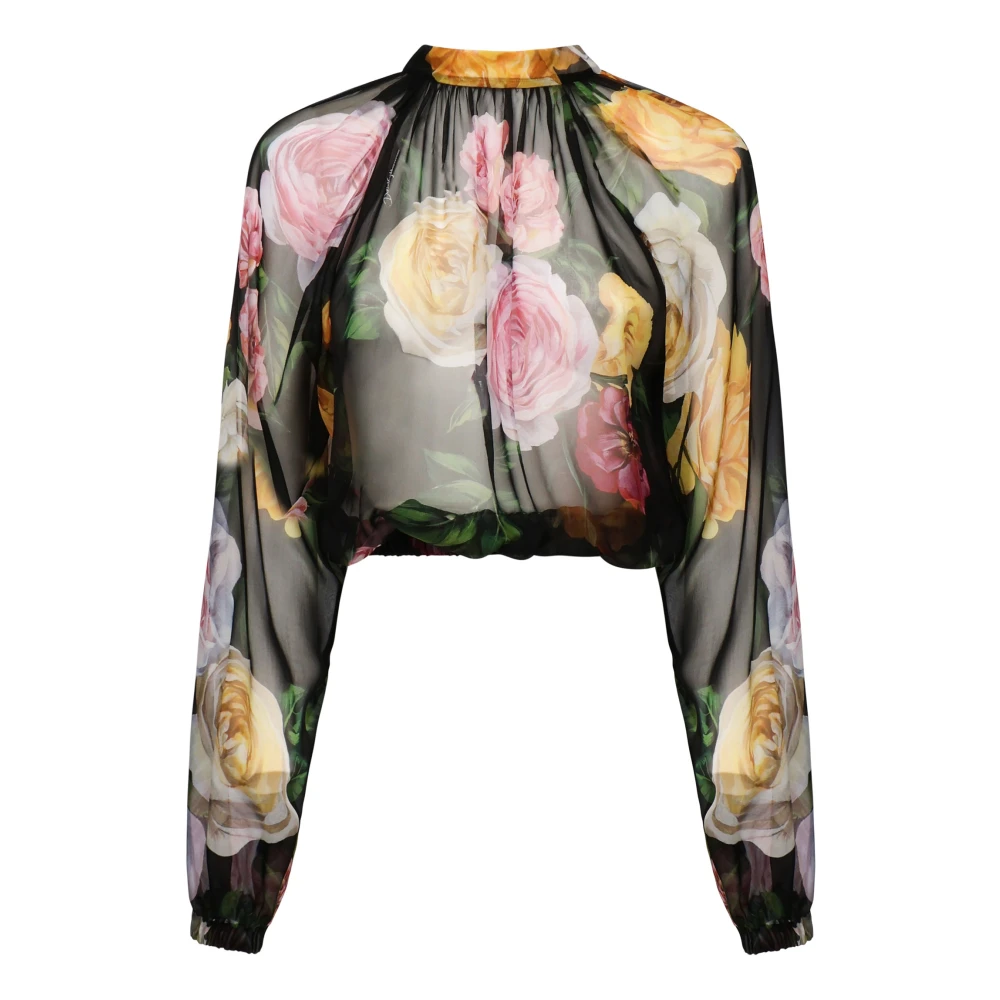 Dolce & Gabbana Zijden Zwarte Top met Knoopsluiting Multicolor Dames
