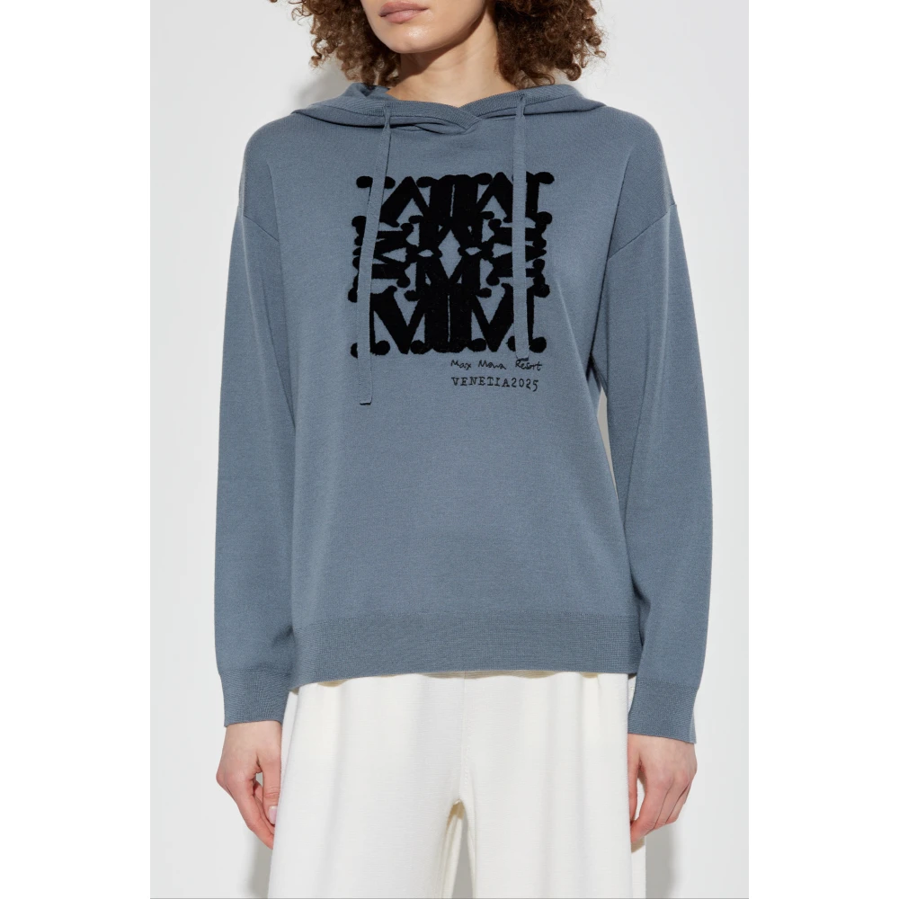 Max Mara Wollen hoodie Sfinge Blue Dames