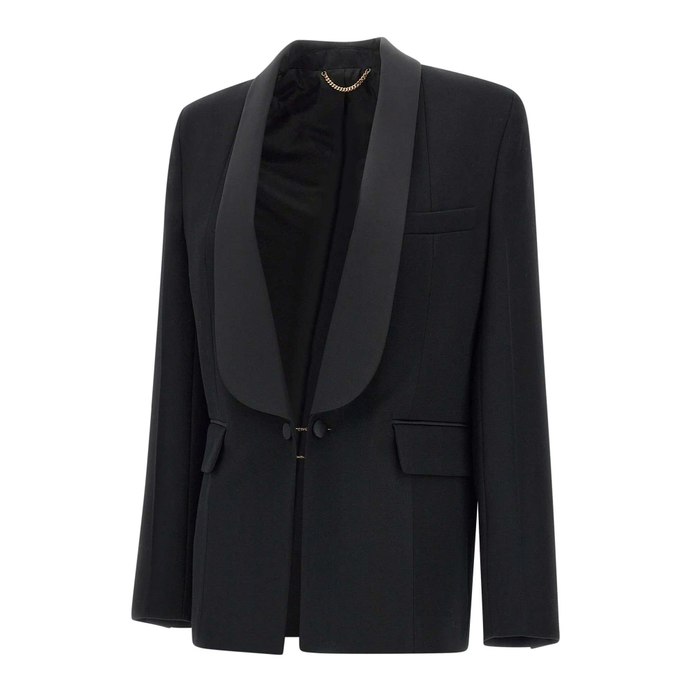 Victoria Beckham Luxe Zwarte Zijde-Blend Blazer Black Dames