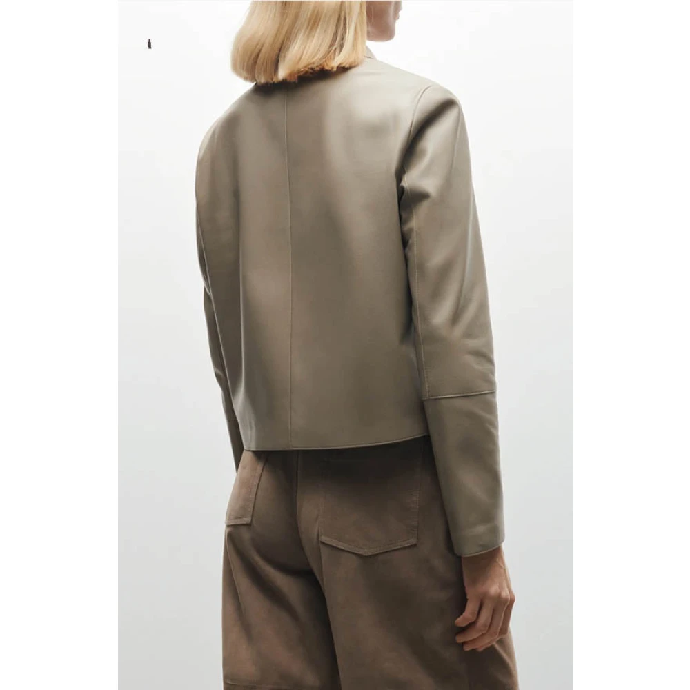 Arma Minimalistische Leren Knoopsluiting Jas Gray Dames