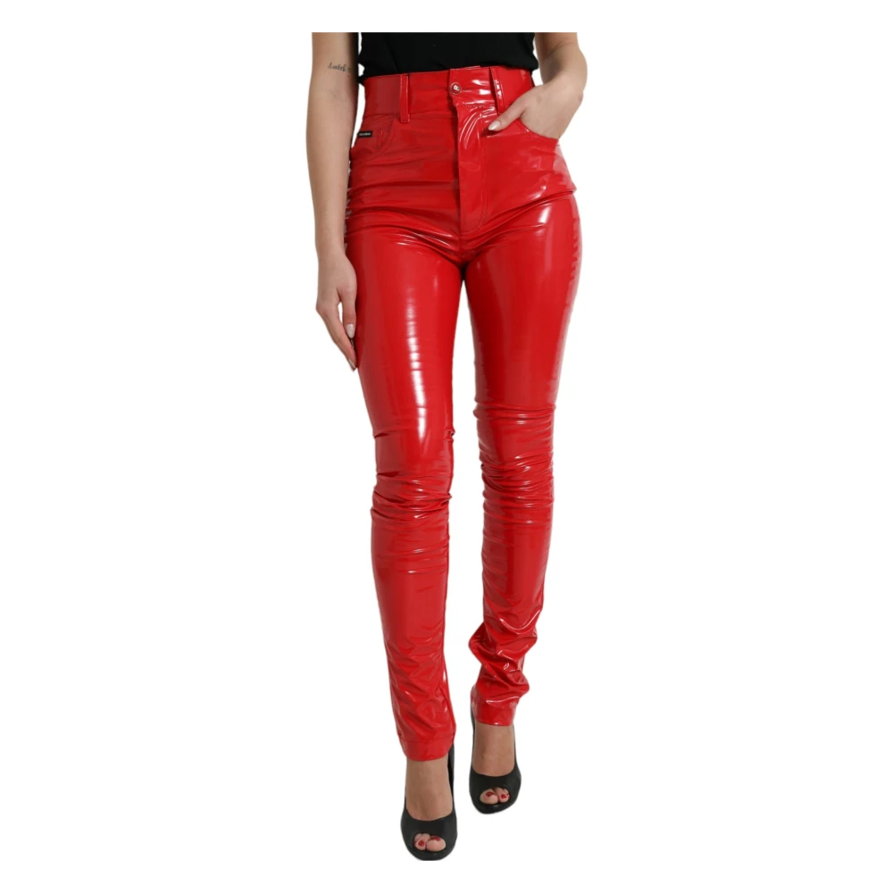 Dolce & Gabbana Women's Red Skinny Trousers, Xs, High Waist Skinny Trousers