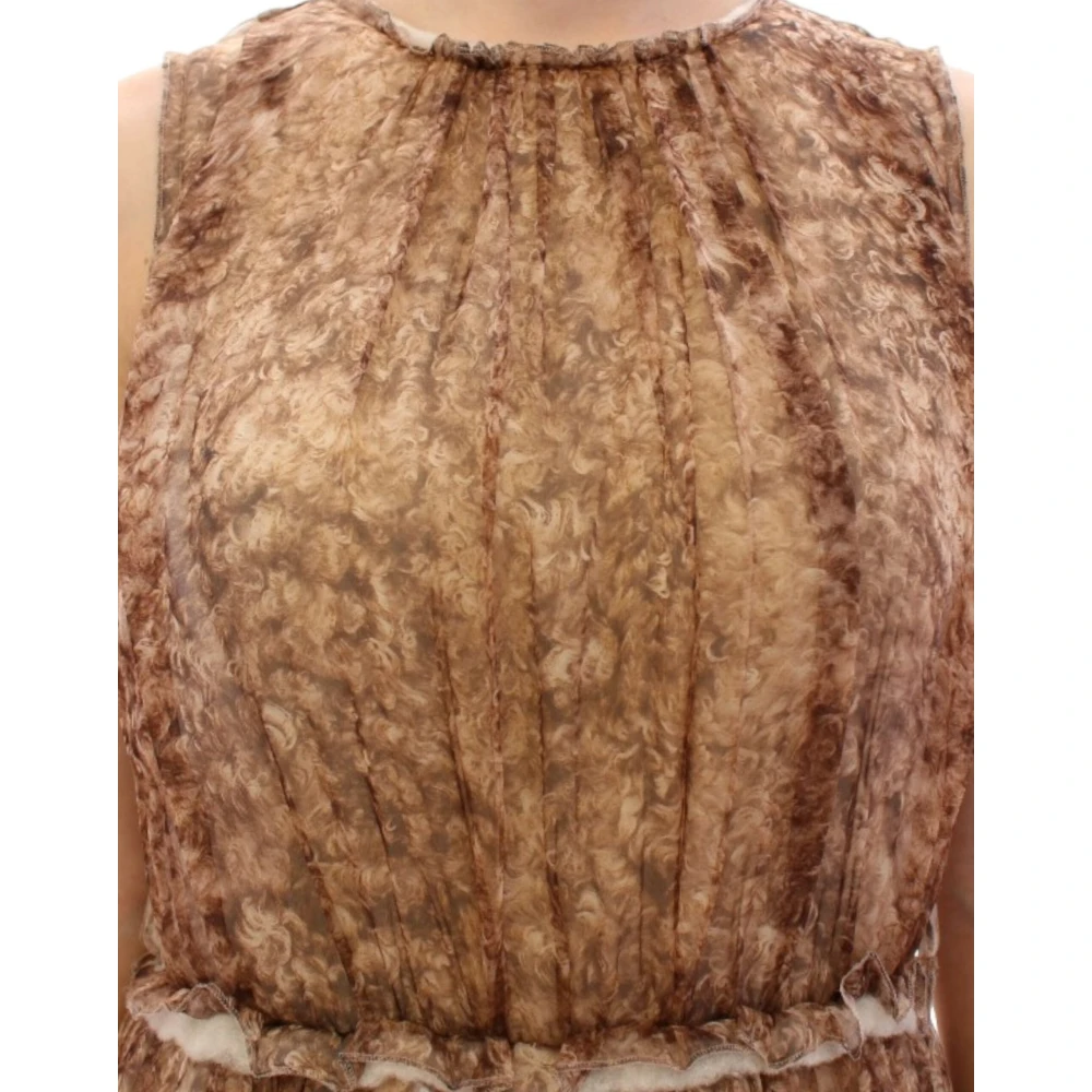 Dolce & Gabbana Luxe mouwloze zijden knielange jurk Brown Dames
