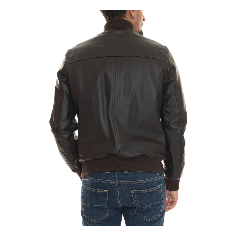 LA MARTINA Leren Bomberjack met Gebreide Details Brown Heren