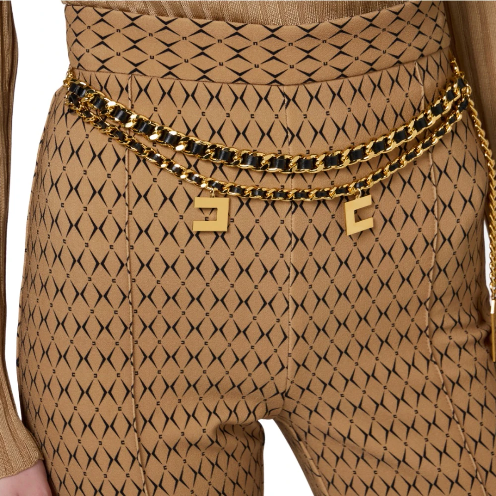 Elisabetta Franchi Palazzo Broek met Ruitprint en Ketting Brown Dames