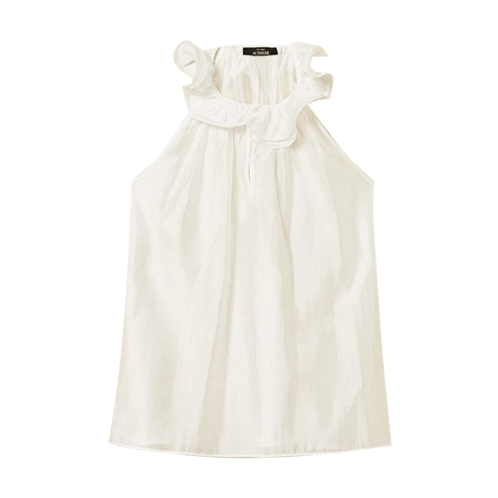 Actitude Women's White Voile Top With Ruffles - Sleeveless Tops - Xs - Tops