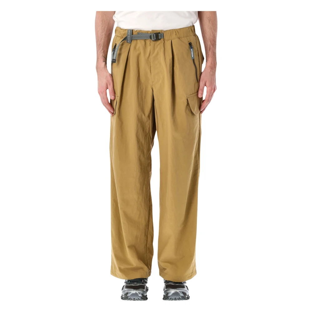 And Wander Men's Beige Wide Trousers, Xl, Twill Cargo Pant