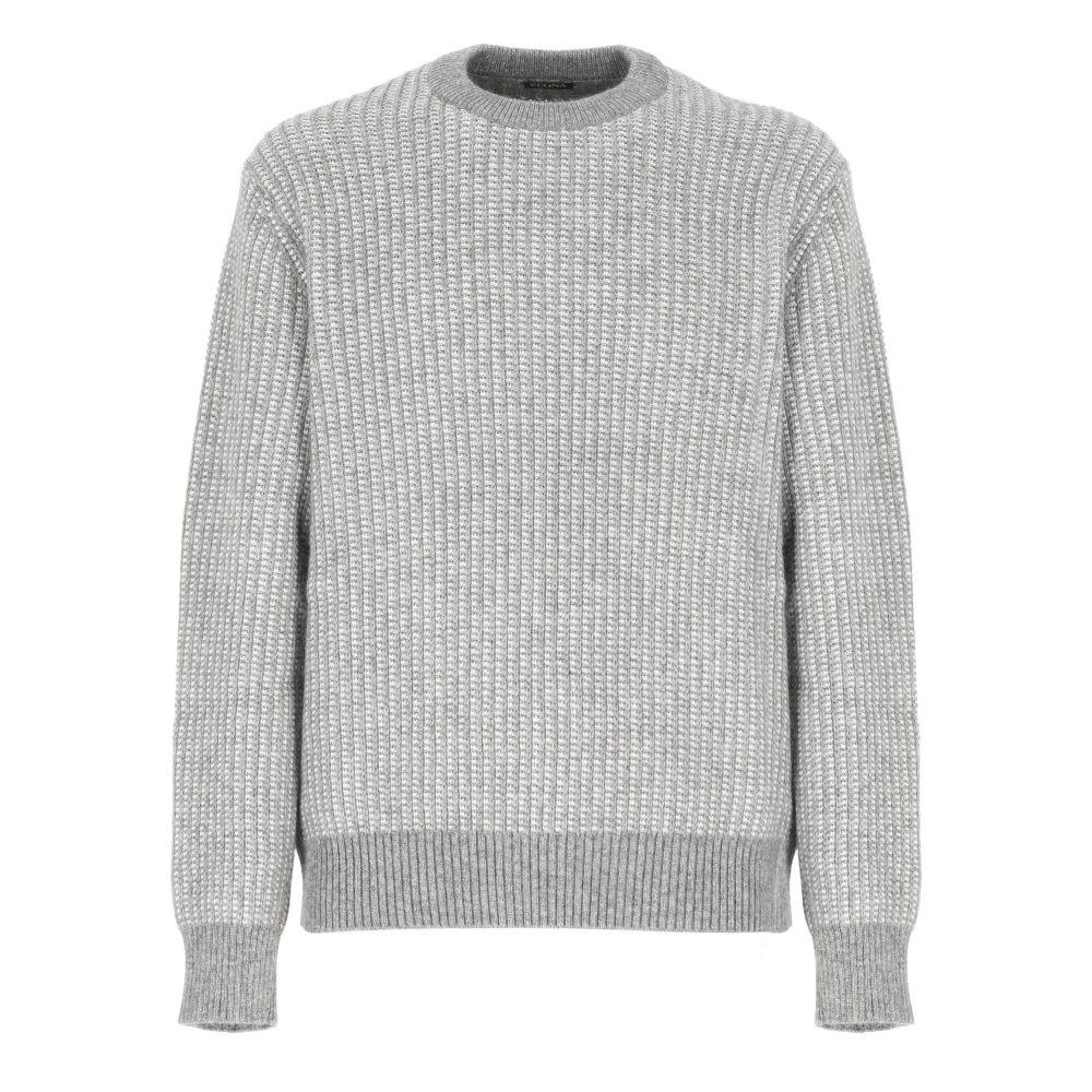 Grå Cashmere Crewneck Genser med Mønster