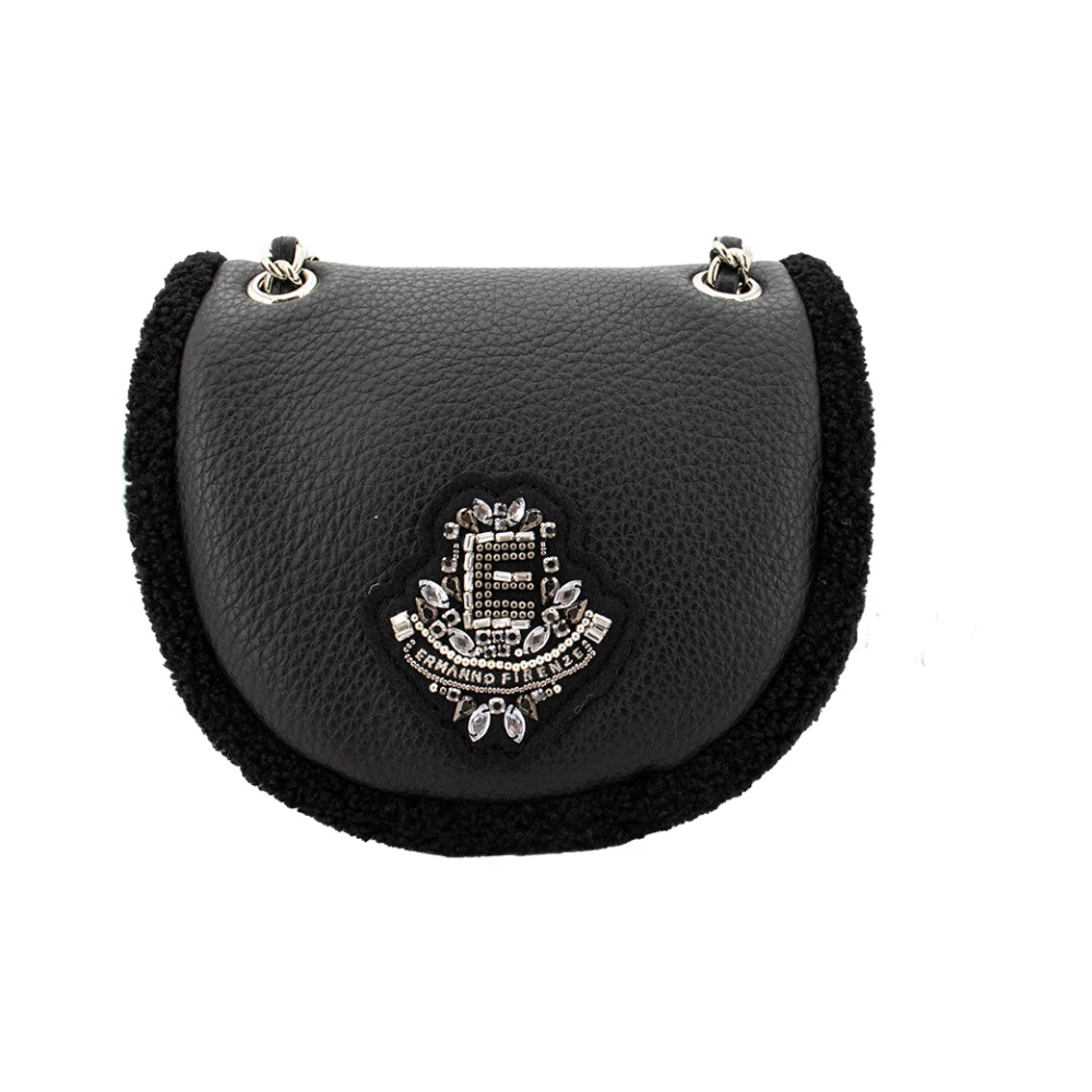Ermanno Scervino Schapenvacht Mini Schoudertas met Bontafwerking Black Dames