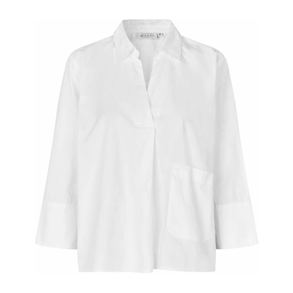 Masai Women's White Blouses, M, Elegant Shirt Blouse With Pocket