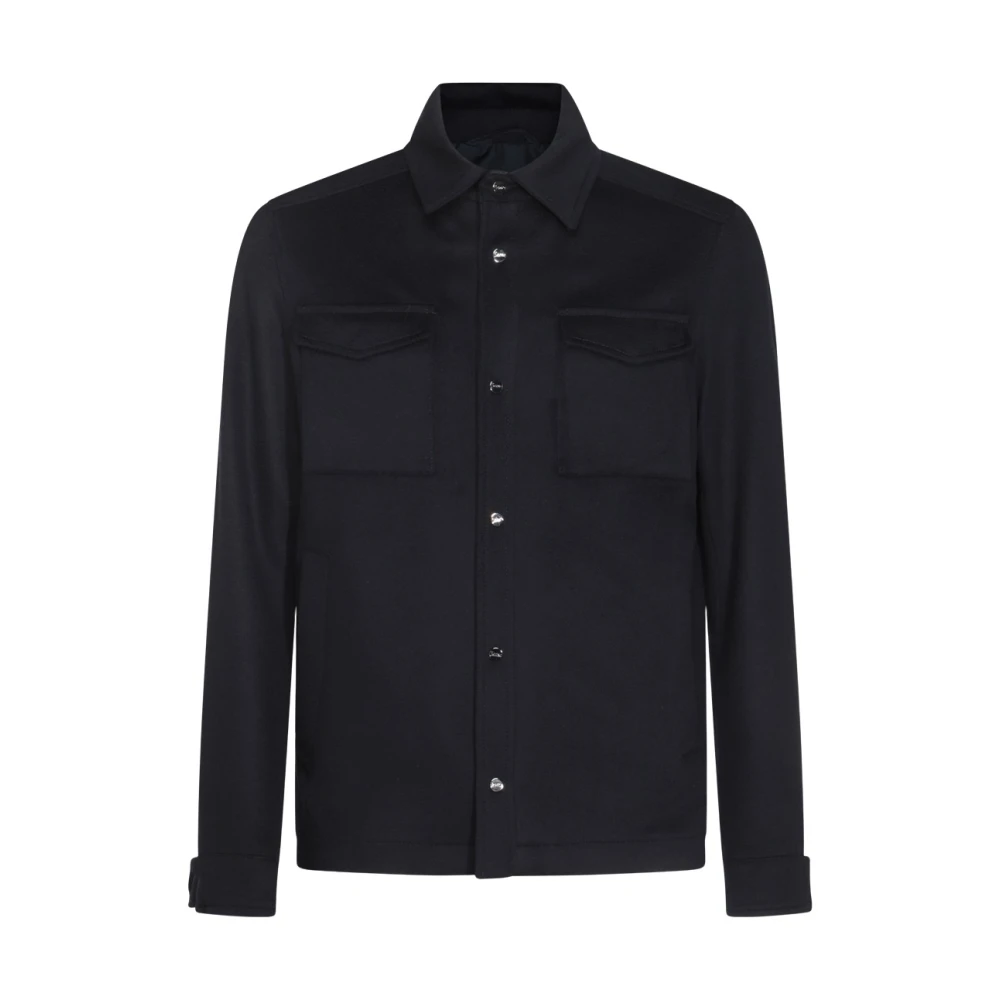 Herno Blauwe wollen overhemd met lange mouwen Blue Heren