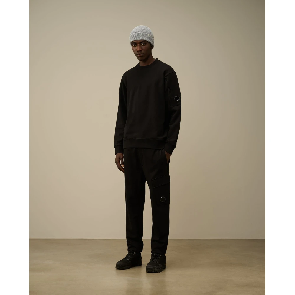 C.P. Company Zwarte Diagonaal Verhoogde Fleece Sweatshirt Black Heren