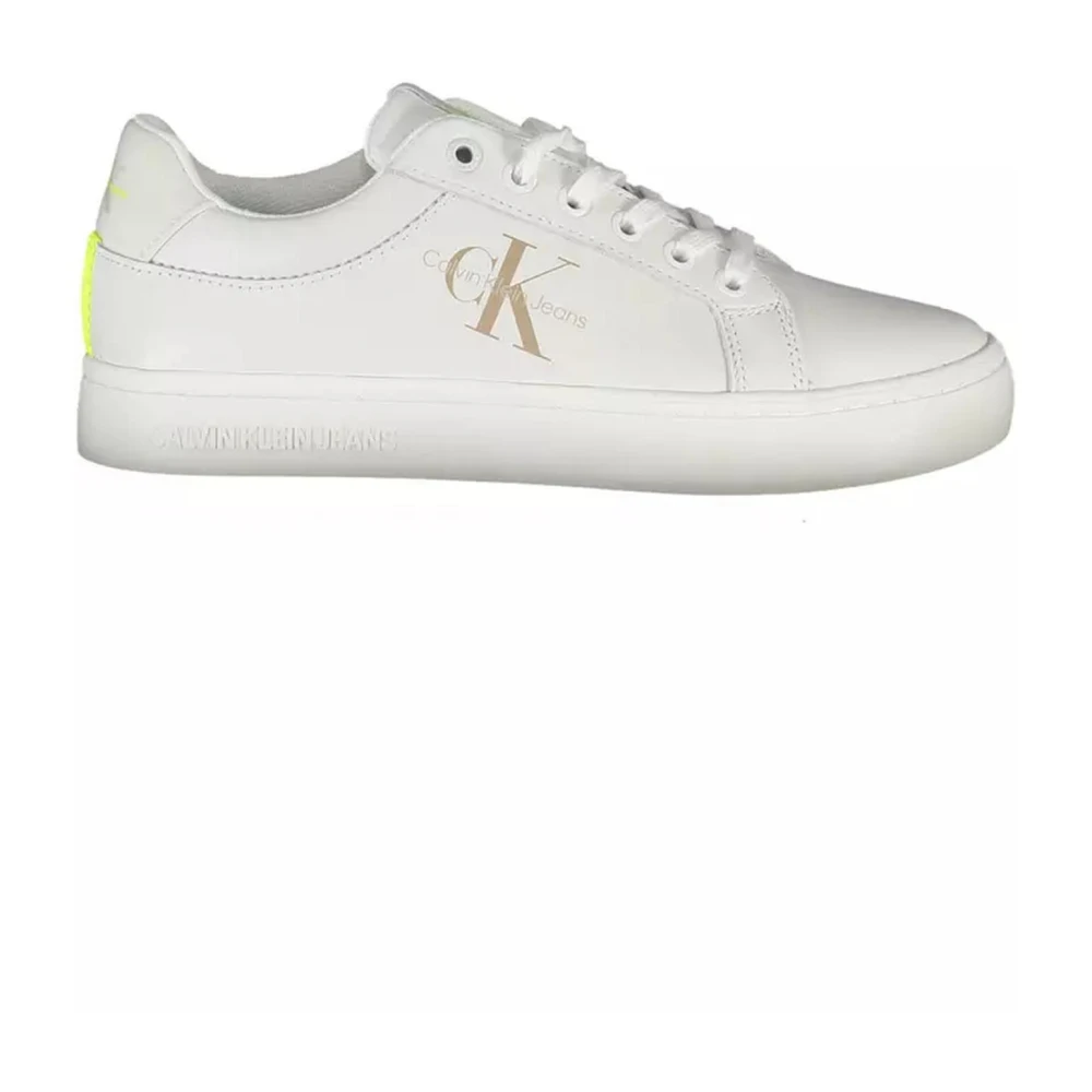 Calvin Klein Women's White Sneakers, 6 Uk, Polyester Sneaker With Logo Print