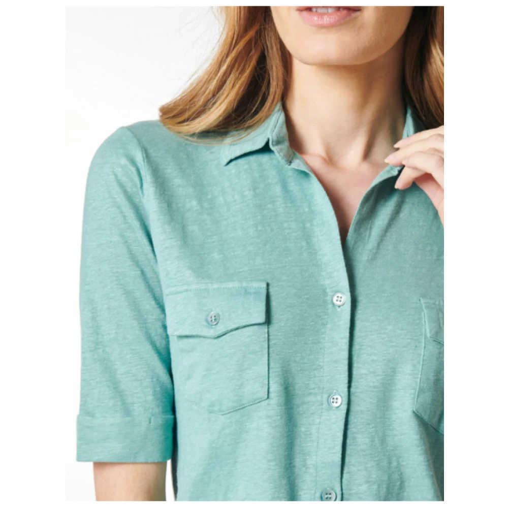 majestic filatures Linnen halfmouw shirt met zakken Green Dames