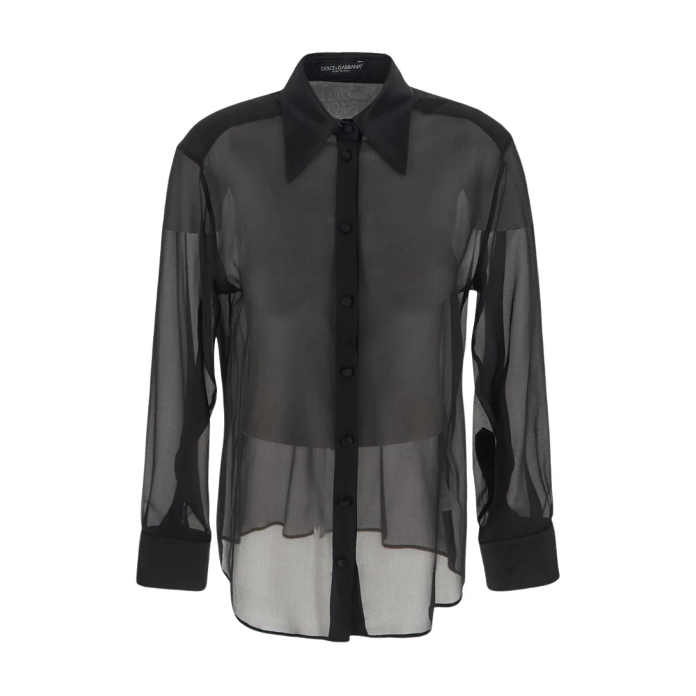 Dolce & Gabbana Satijnen Kraag Shirt Black Dames