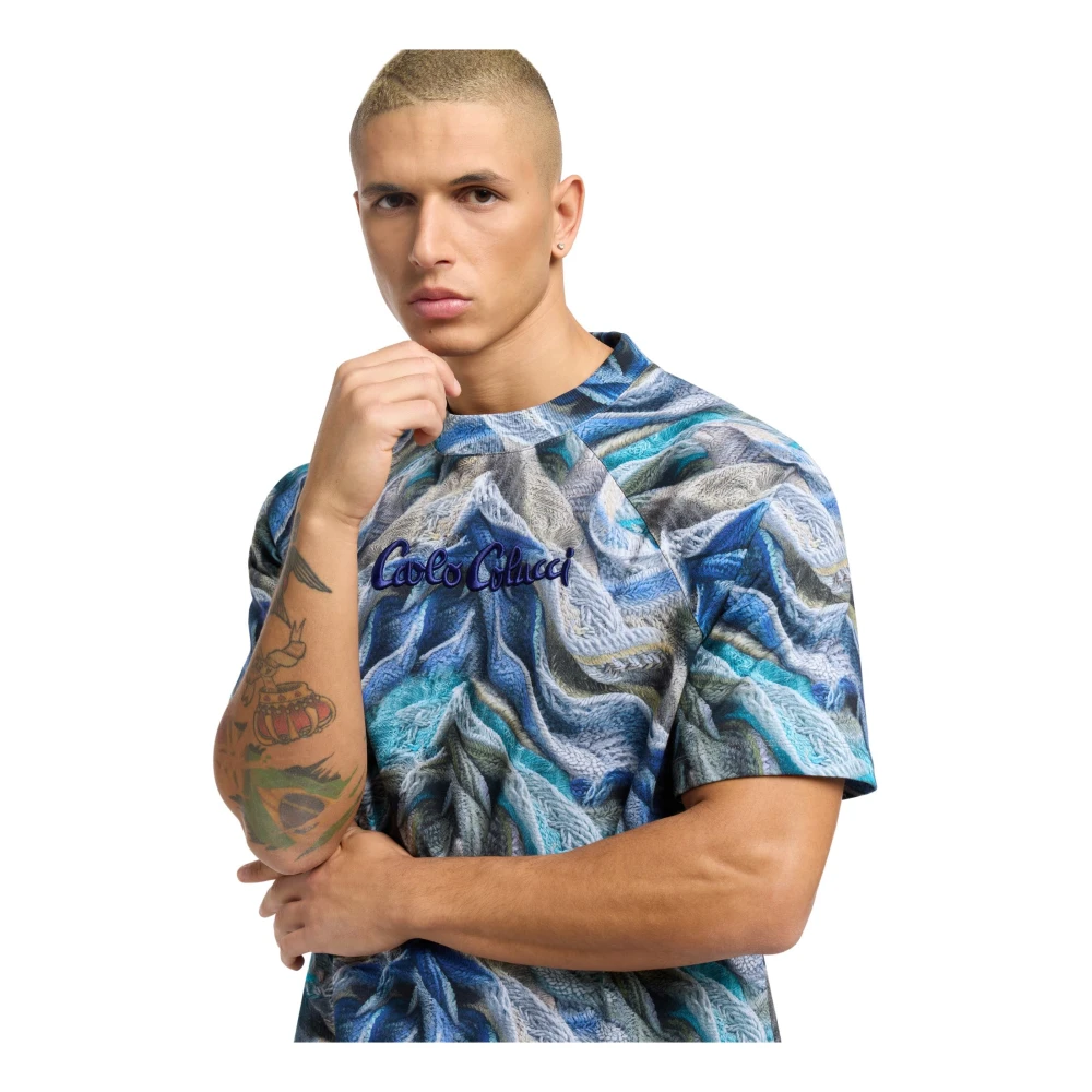 carlo colucci Innovatief Gebreid T-shirt Stedelijke Elegantie Blue Heren