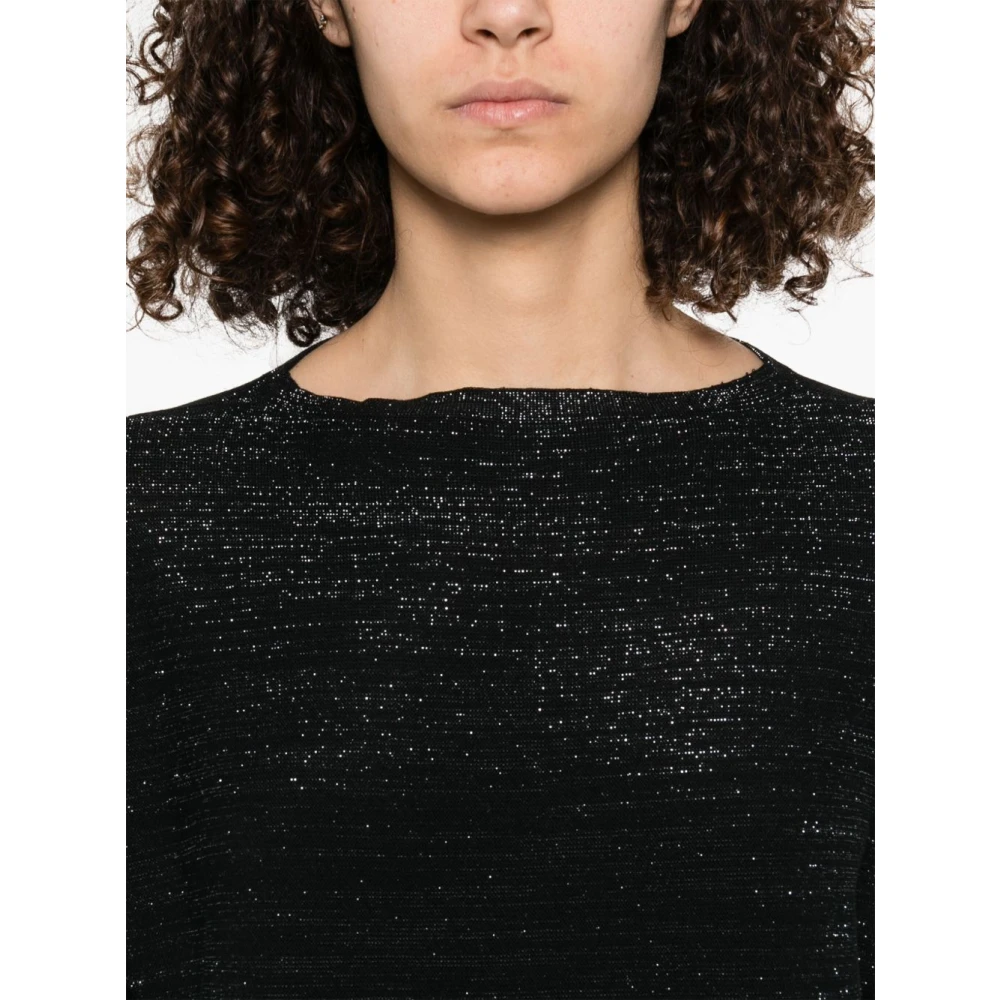 Fabiana Filippi Zwarte Crew Neck Drop Shoulder Jurk Black Dames