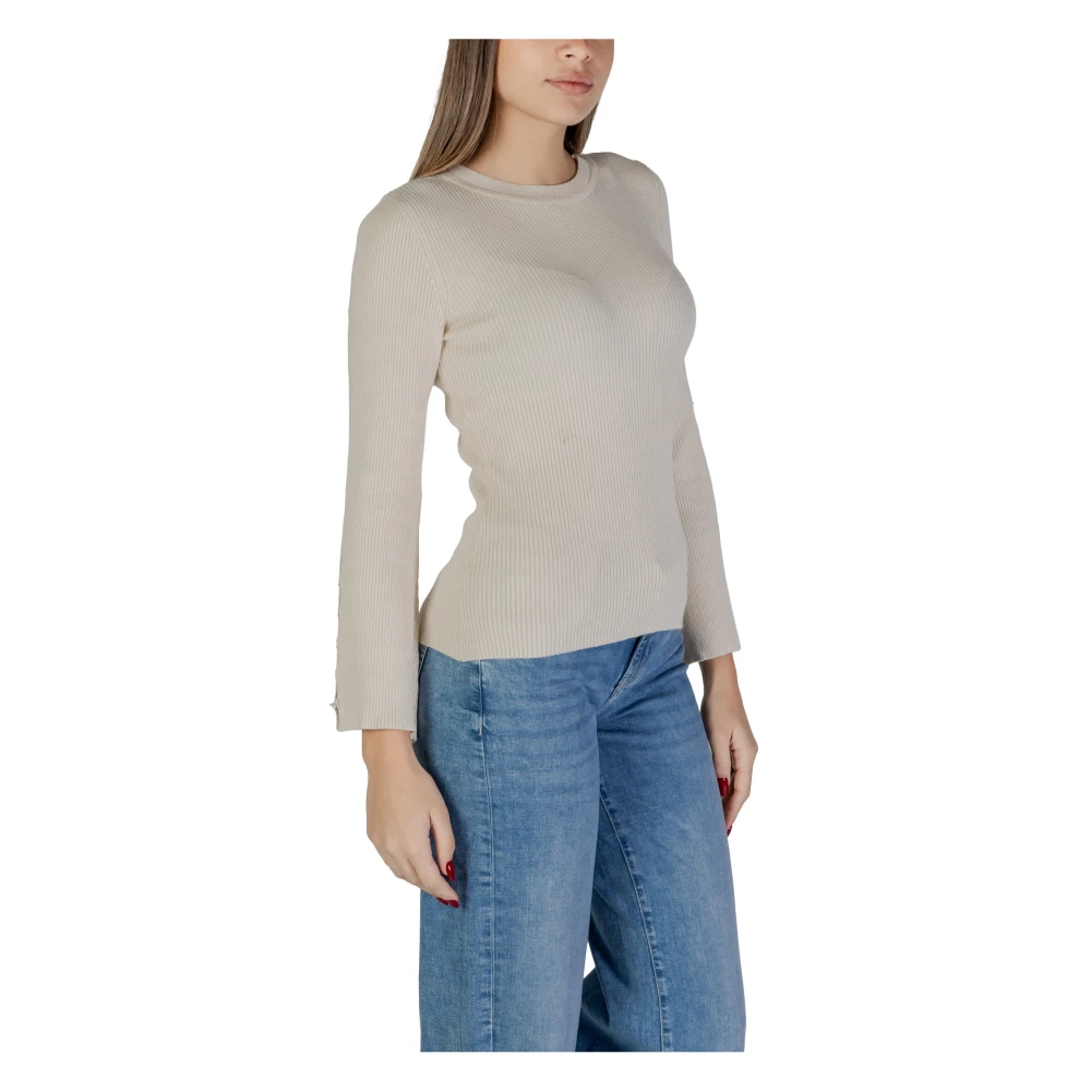 Only Wit Langemouw Gebreid Ronde Hals White Dames