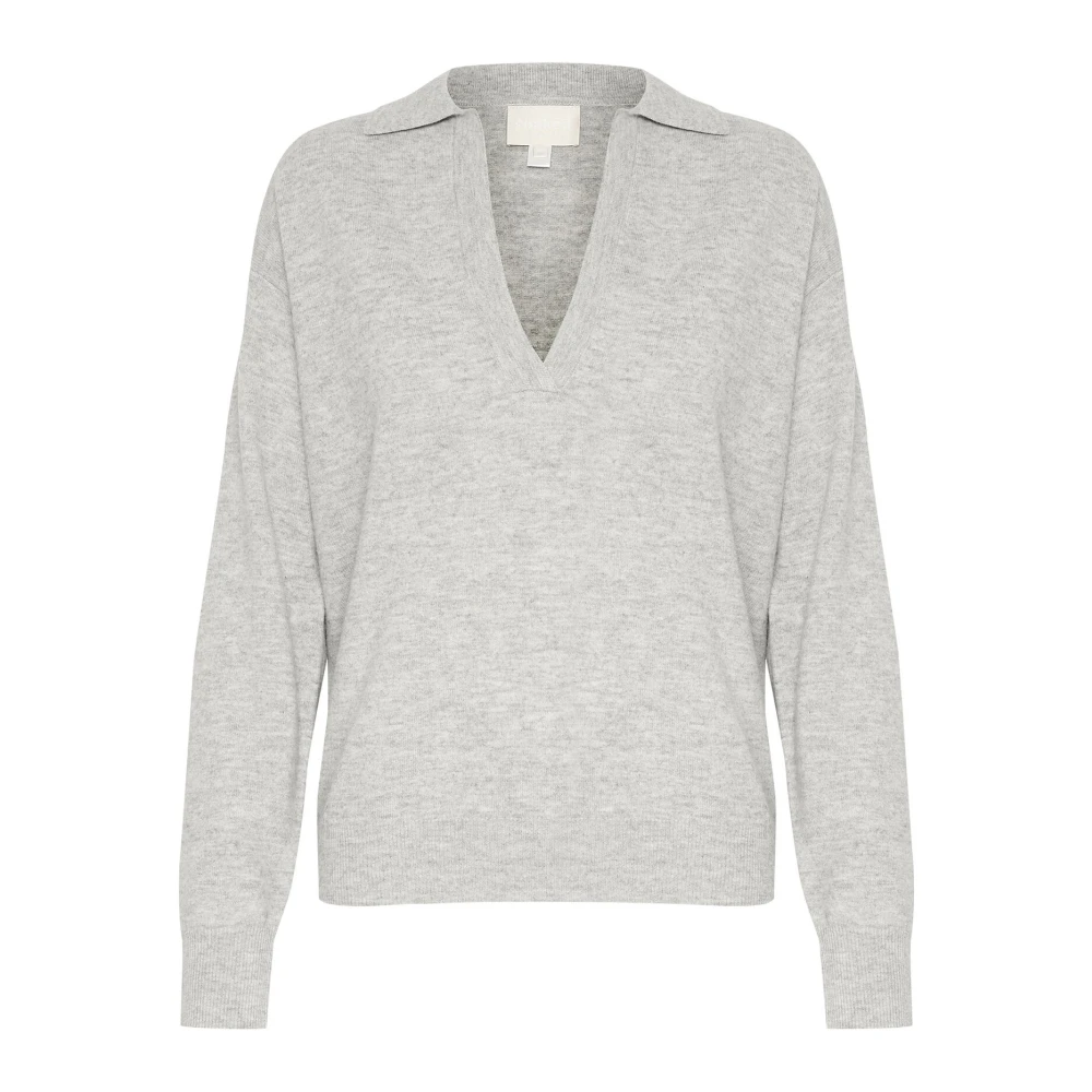 Soaked in Luxury Casual Polo Pullover Sweater Gray Dames