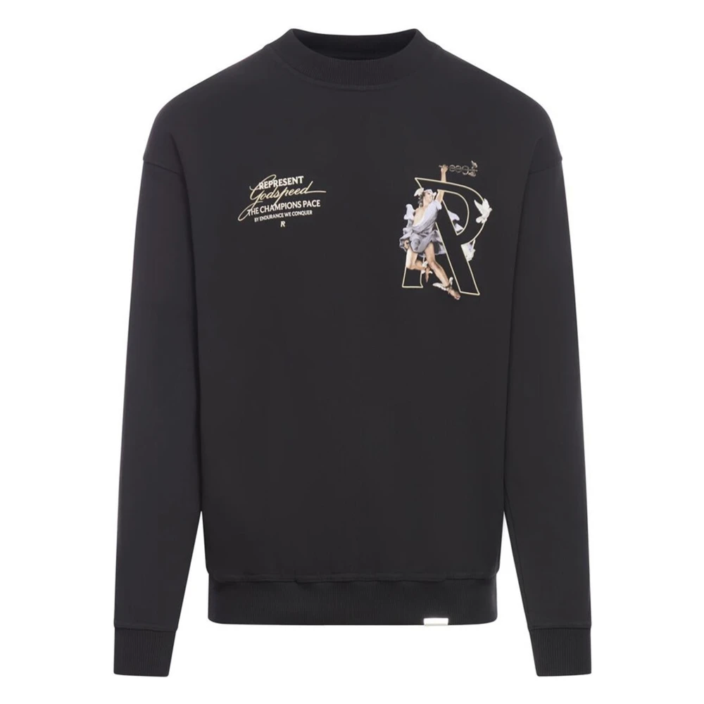 Represent Zwarte Sweater met Logo Print Black Heren