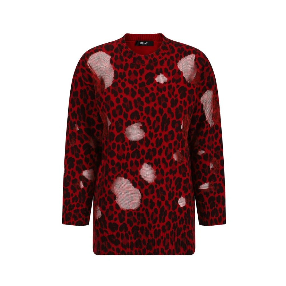 Versace Luipaardprint Wollen Pullover Sweater Red Dames