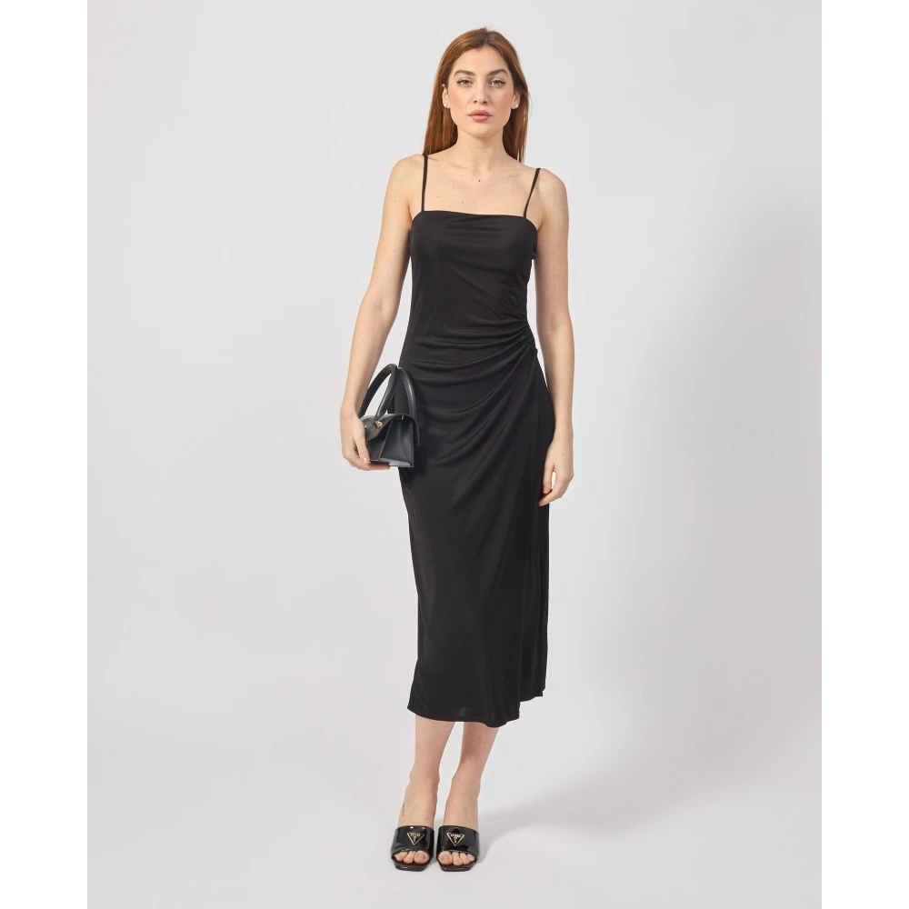 Armani Exchange Zwarte lange jurk met dunne bandjes Black Dames