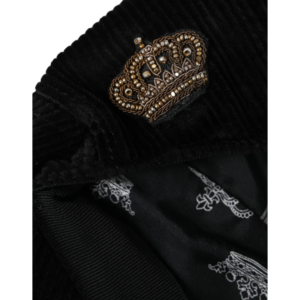 Dolce & Gabbana Zwarte Ribfluwelen Newsboy Cap Mannen Black Heren