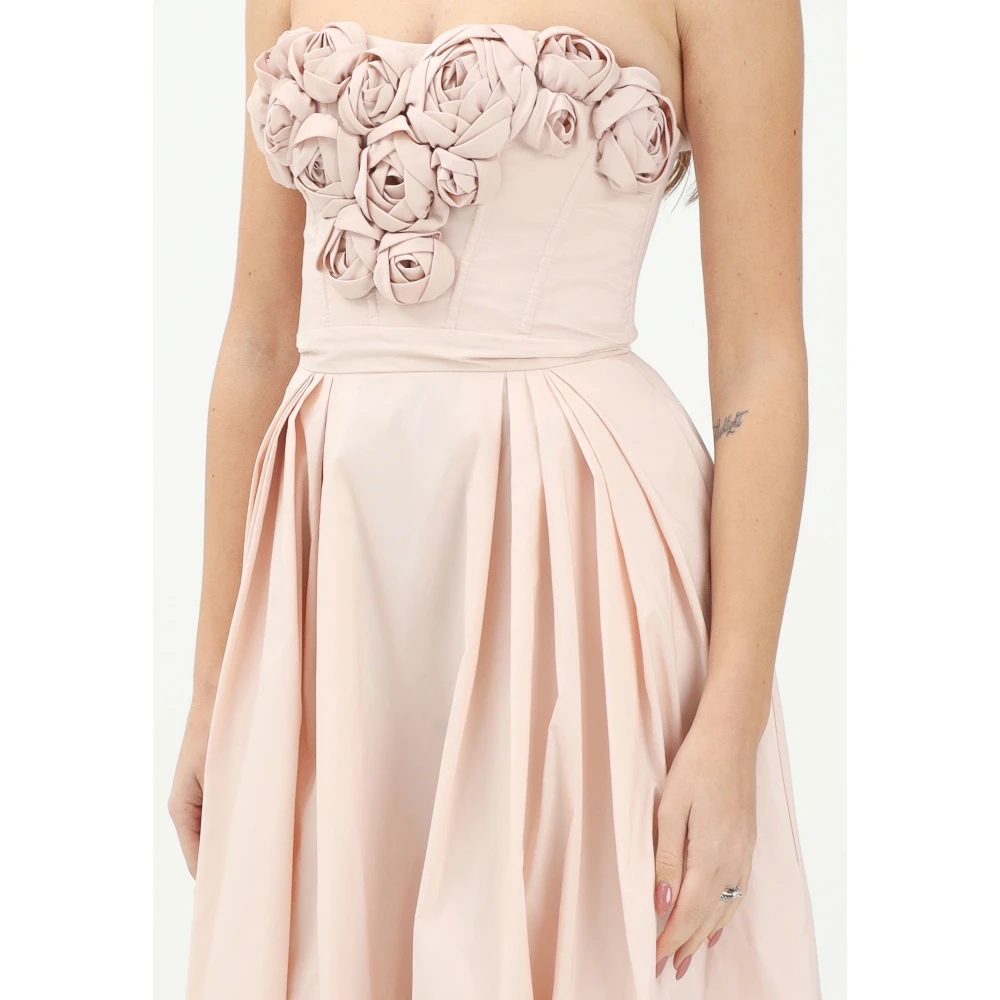 Elisabetta Franchi Roze Off-Shoulder Midi Jurk met Rozen Pink Dames