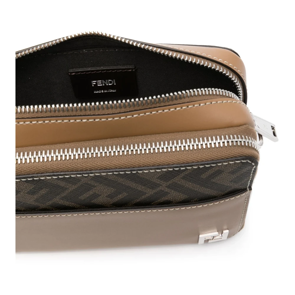 Fendi Beige Leren Schoudertas met FF Appliqué Beige Heren