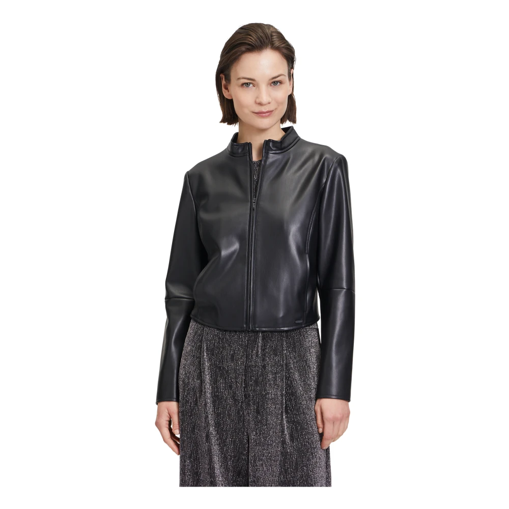 Betty & Co Bikerjack met opstaande kraag Black Dames