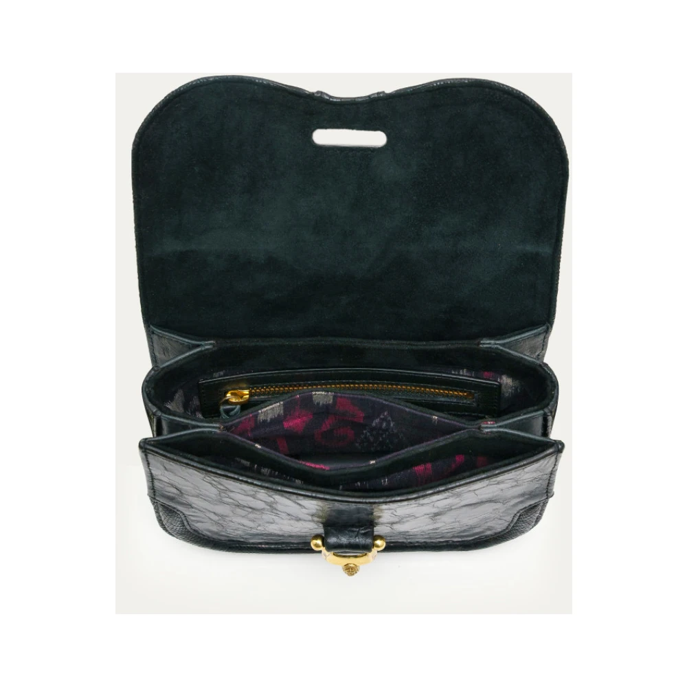 Claris Virot Vintage Zwarte Leren Schoudertas Black Dames