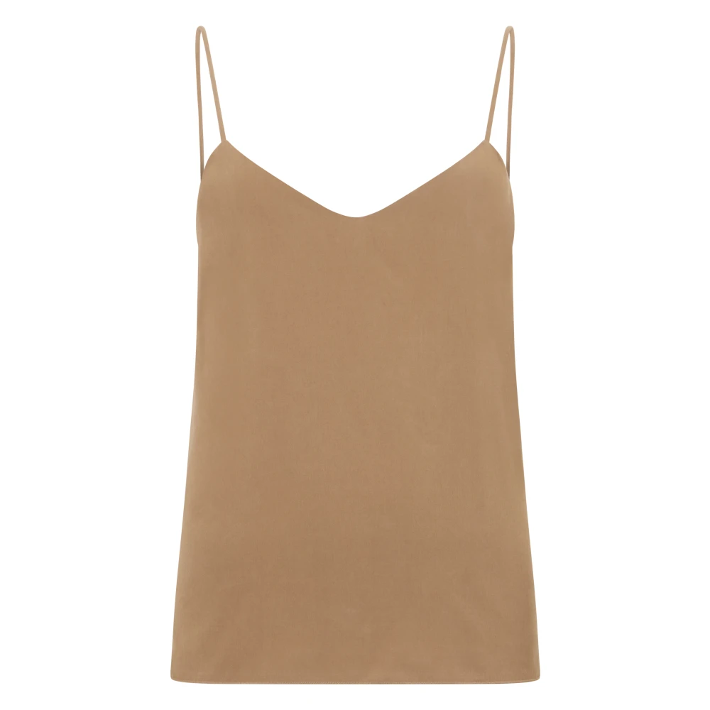 Max Mara Women's Brown Silk Top With Thin Straps - Sleeveless Tops - Xs - Tops