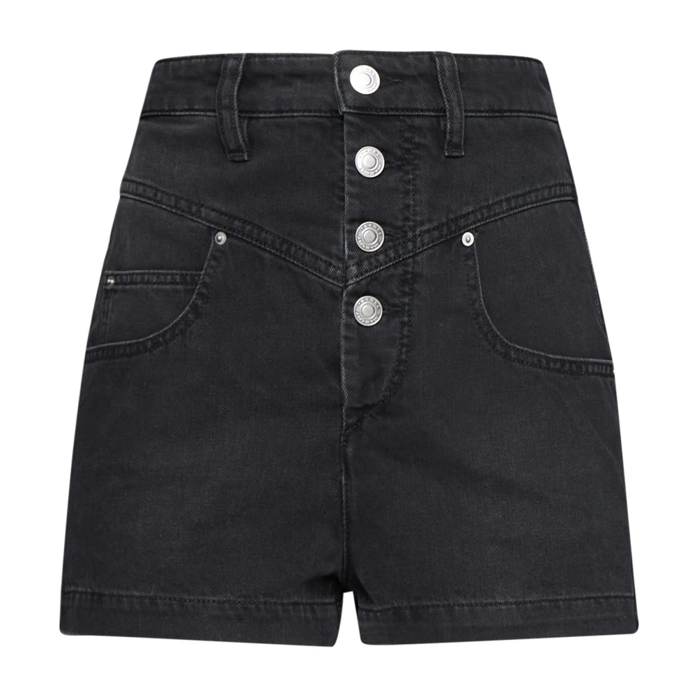 Isabel Marant Étoile Denim shorts met hoge taille en logo Black Dames