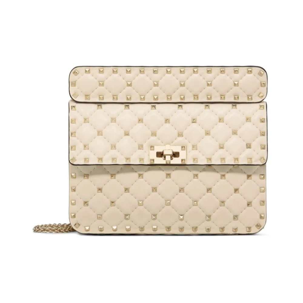 Valentino Garavani Studded Lambskin Foldover Väska Beige, Dam