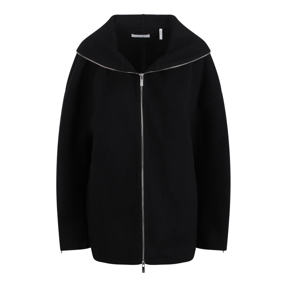 Helmut Lang Wijde Rits Shawl Kraag Jas Black Dames