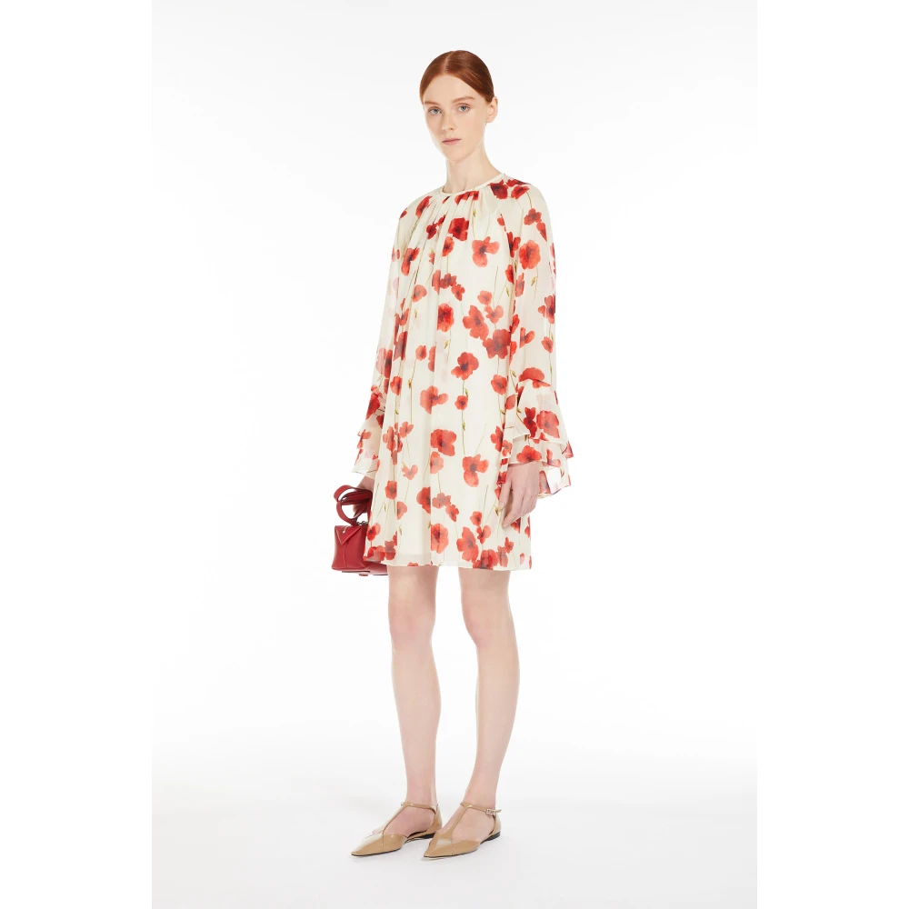 Max Mara Studio Bloemen Zijden Jurk Red Dames