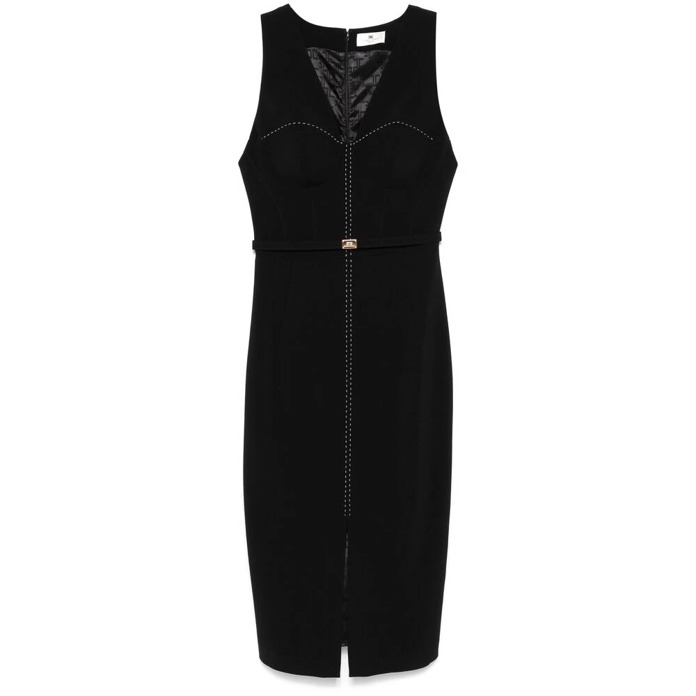 Elisabetta Franchi Zwarte Jurk met Split en Riem Black Dames