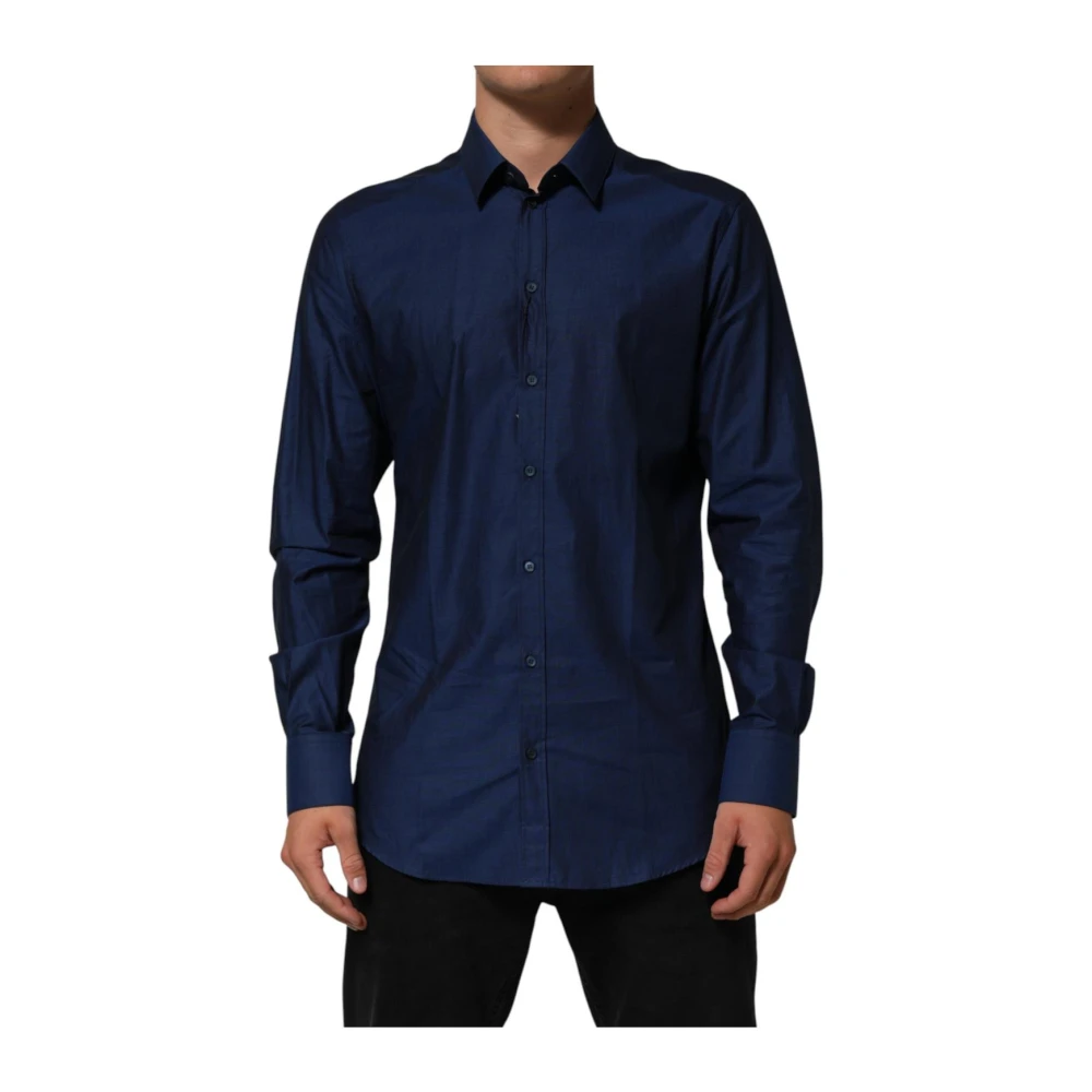 Dolce & Gabbana Men's Blue Casual Shirts, 2XL, Cotton Collared Dress Shirt