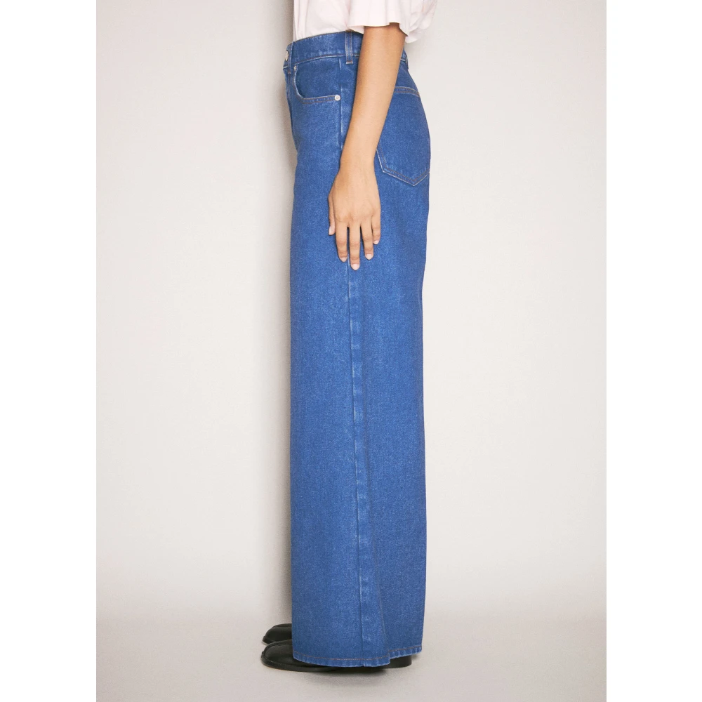 Marni Wide-leg Logo Patch Jeans Blue Dames