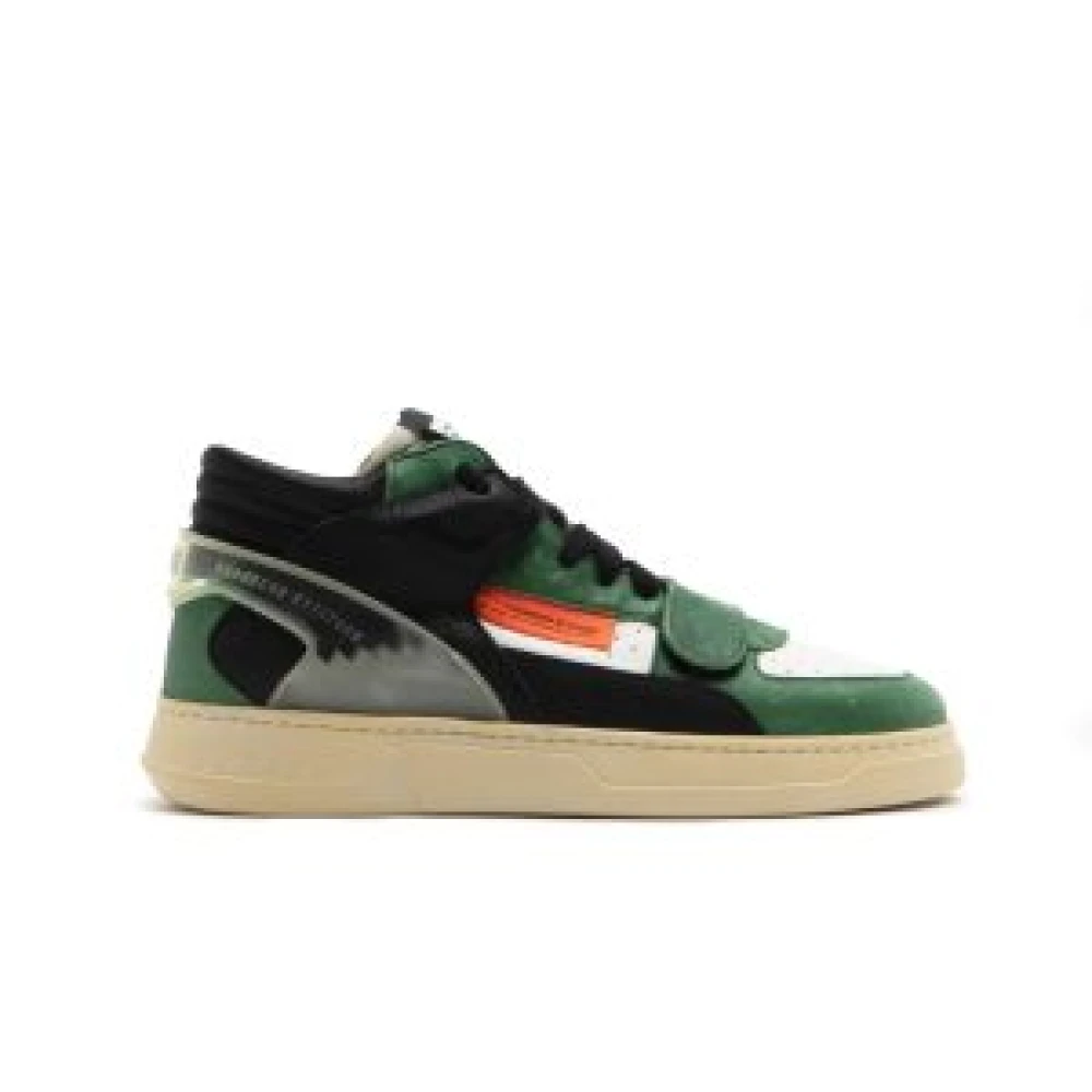 RUN OF Vintage Stijl Leren Sneakers Heren Schoenen Groen