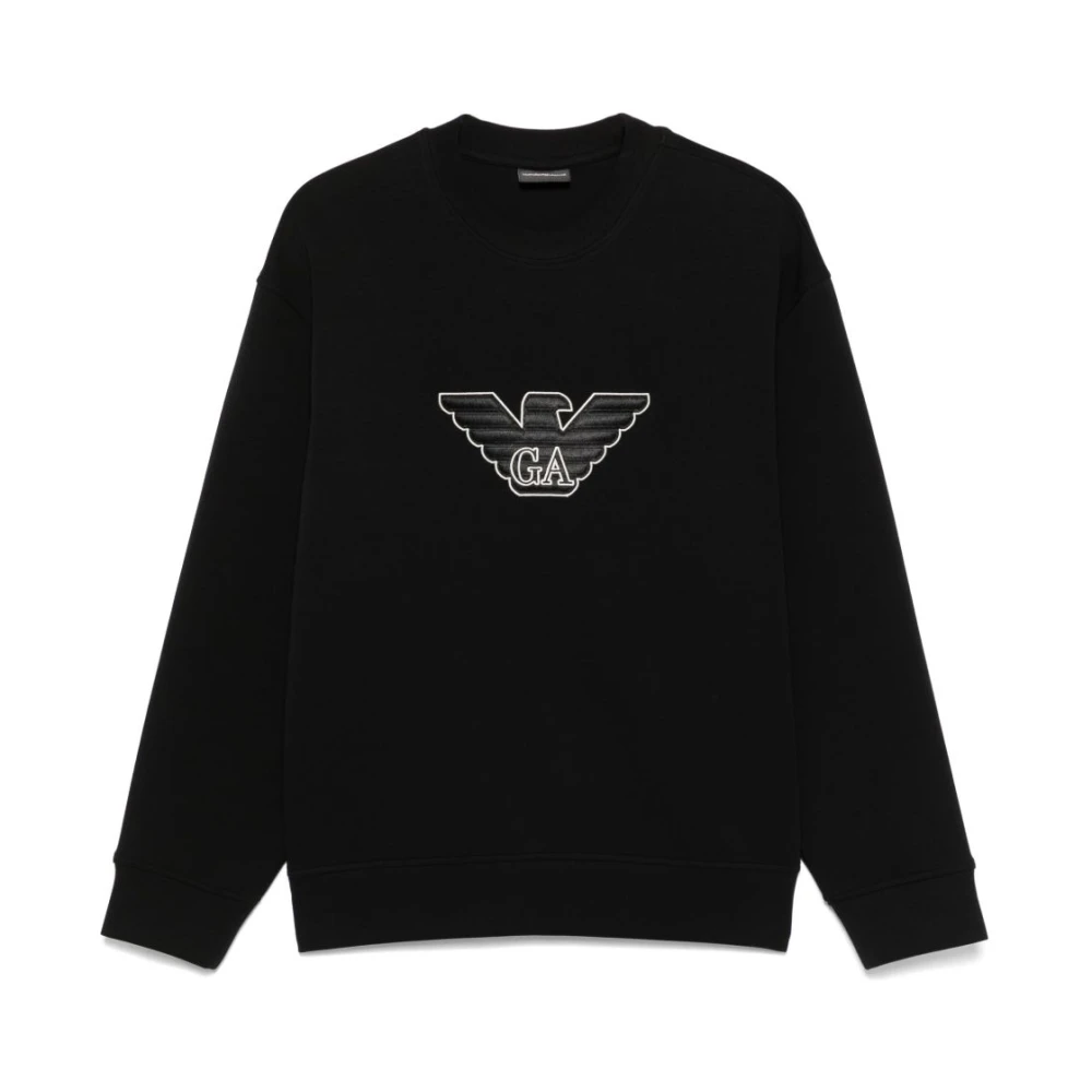 Emporio Armani Herr Svart Sweatshirts & Hoodies 2XL, Crew Neck Tröja