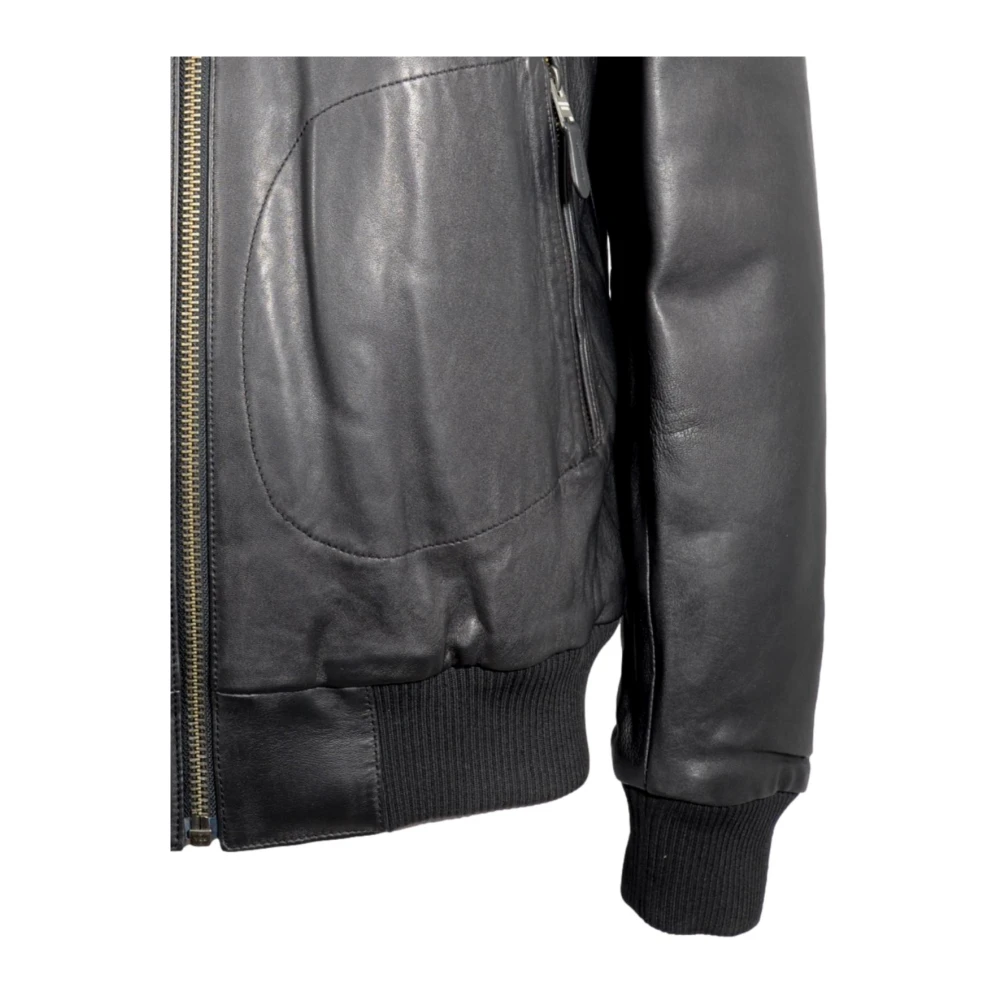 aeronautica militare Zwarte leren bomberjack met metalen adelaar Black Heren